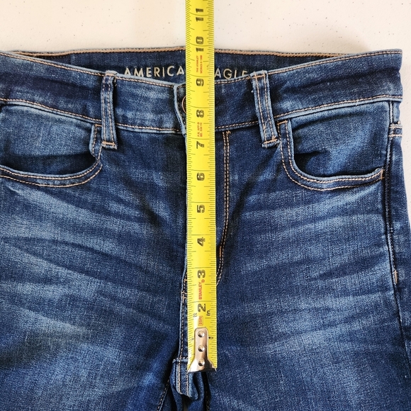 American Eagle Distressed Dark Skinny Jeans Jeggings Crop Cropped Ankle Frayed 2 - Picture 11 of 13